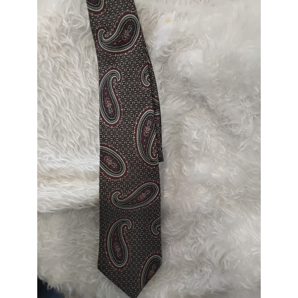 Patrick James Mens Silk Tie Burgundy Blue Paisley‎ Geometric Medallion Necktie